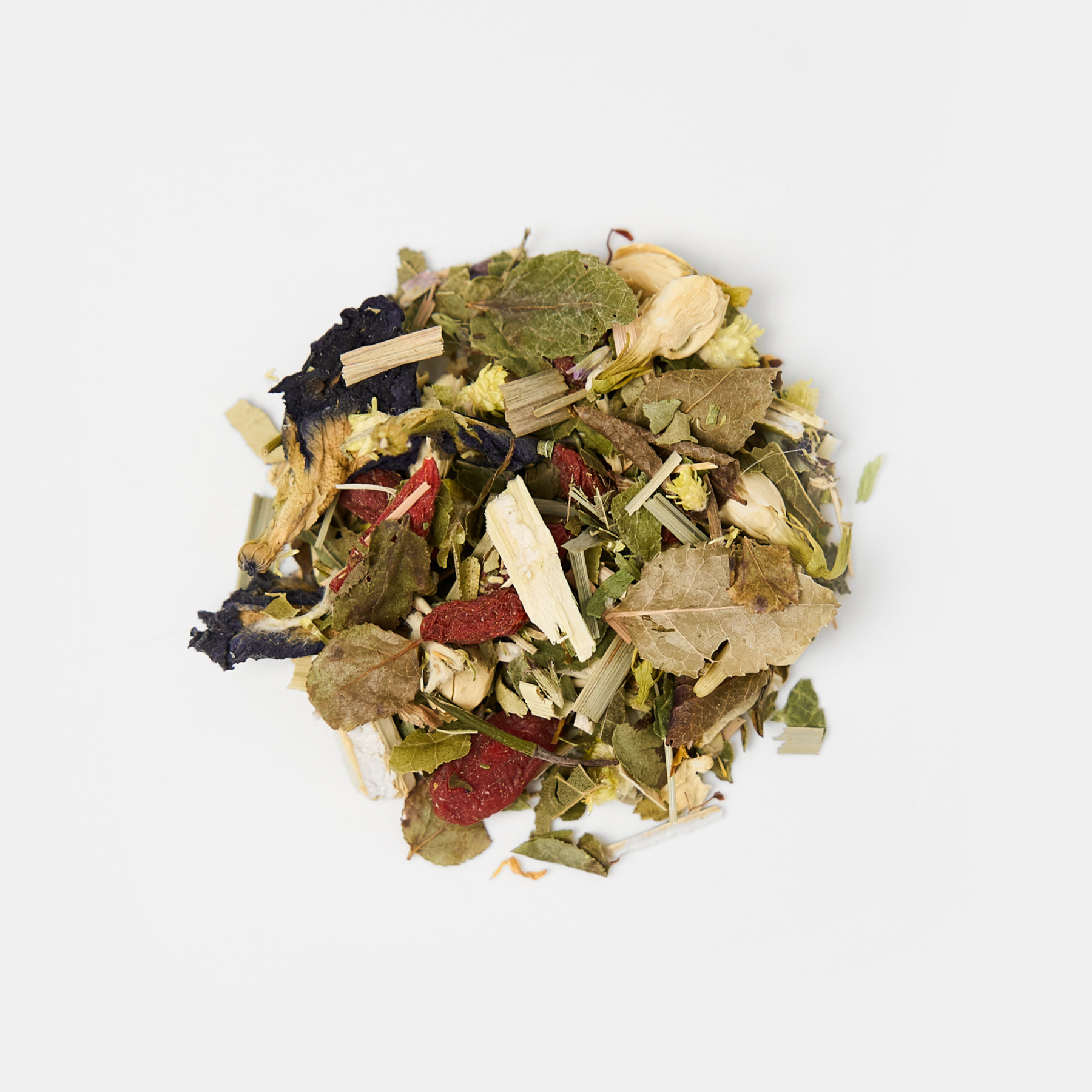 Український травʼяний чай з ягодами годжі та анчаном, листя горіху та смородини, звіробій, квіти жасмину, лемонграс, лофант анісовий, листя чорниці, Matcher.store