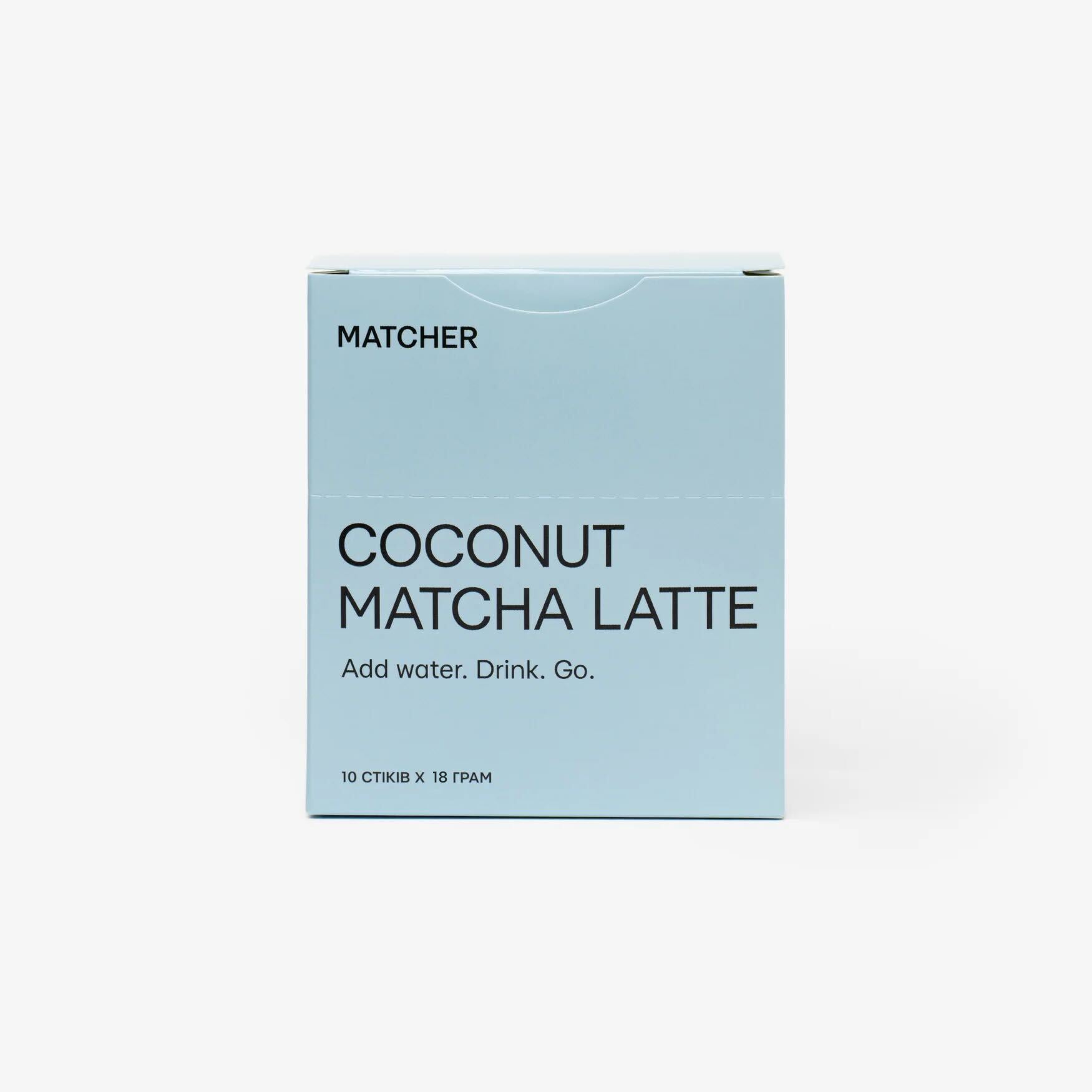 Матча лате в саше з кокосовим молоком у зручному форматі саше to-go, купити бокс від Matcher.store